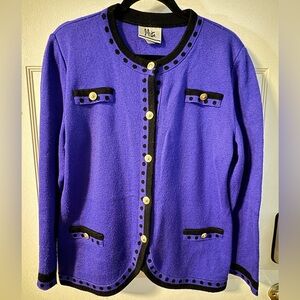 Vintage Mita Knit Purple Black Silver Button Cardigan Regal Preppy Chic Office